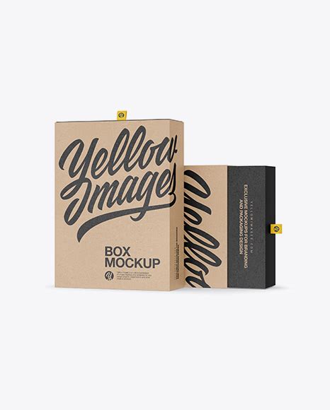 Download Free Two Kraft Boxes Mockup W/ Label - Half Side View PSD Generator