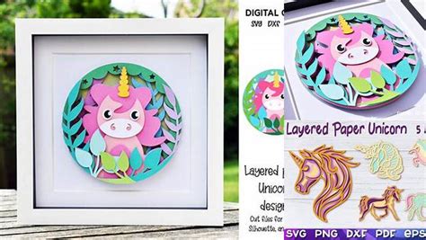 Download Free Unicorn, Layered paper design Files DXF Files
