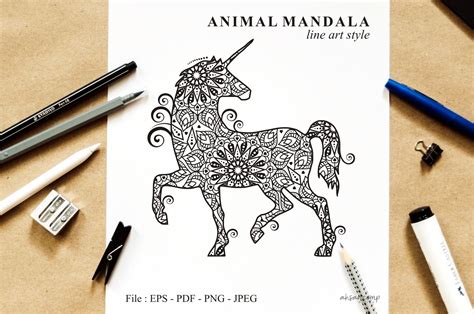 Download Free Unicorn Mandala Vector Line Art Style 01 Files DXF Files