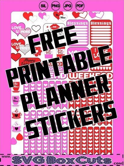 Download Free Valentine's day Printable Planner Stickers DXF Files