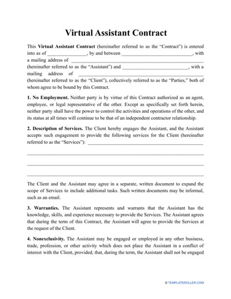 Free Virtual Assistant Contract Template