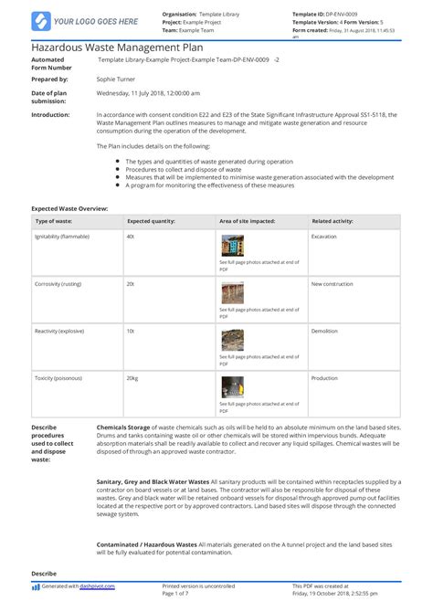 Free Waste Management Plan For Construction Site (Customisable