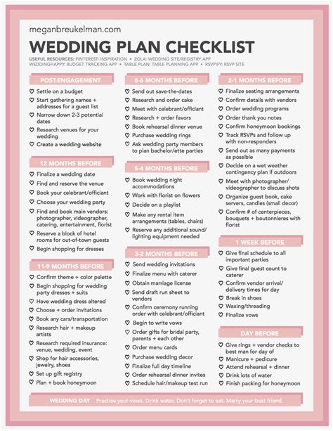 Free Wedding Checklist Printable