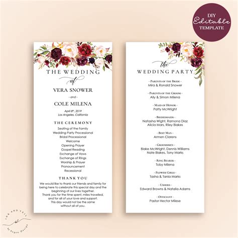 Free Wedding Program Templates For Word