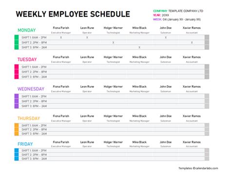 15 Free Employee Work Schedule Templates in MS Excel & MS Word Format