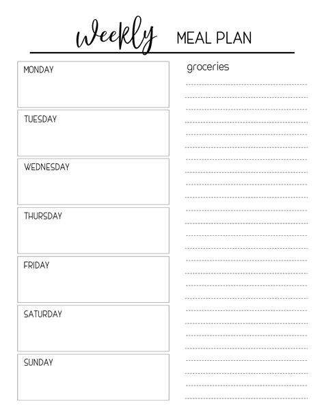 Download Free Weekly Meal Planner Printable PDF DXF Files