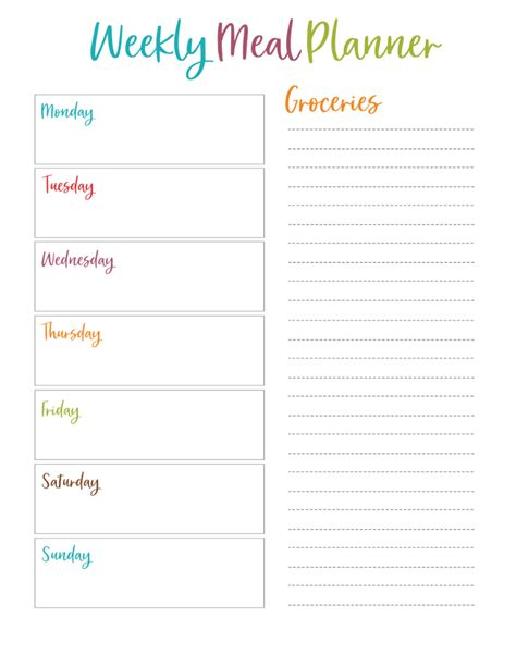 Download Free Weekly Meal Planner Printable PDF For Silhouette