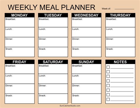 Download Free Weekly Meal Planner Printable PDF Silhouette DXF Files