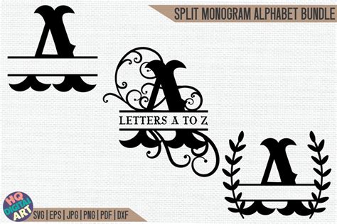 Download Free Western Split Monogram Alphabet Bundle SVG | 3 Letter Designs Easy Edite