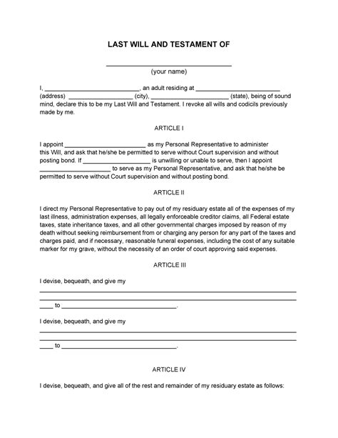Free Will & Testament Template