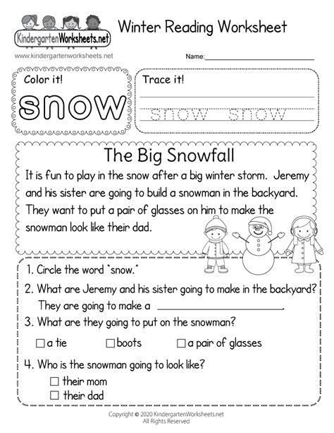 Free Winter Reading Comprehension Worksheets
