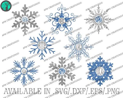 Download Free Winter Snowflake Monogram Set #1 - SVG, DXF, EPS Digital Cut Files for Cricut