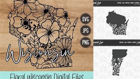 Download Free Wisconsin Floral State Map SVG Cutting Files Commercial Use DXF Files