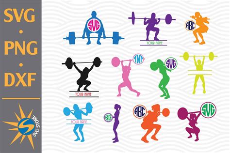 Download Free Woman Weightlifting Monogram SVG, PNG, DXF Digital Files Include DXF Files