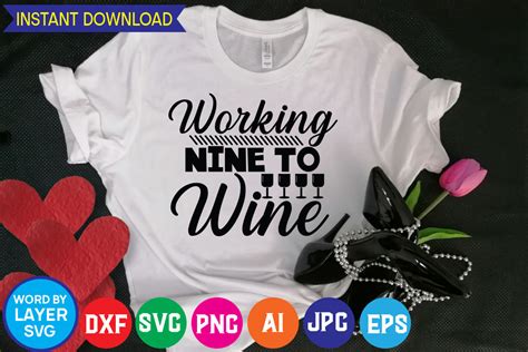 Download Free Working Nine To Wine SVG Cut File DXF Files
