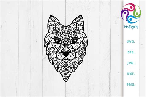Download Free Zen Tangle Wolf Abstract Mandala SVG For Crafts
