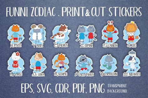 Download Free Zodiac with funny cats. Stickers set. Files Free PSD Mockups