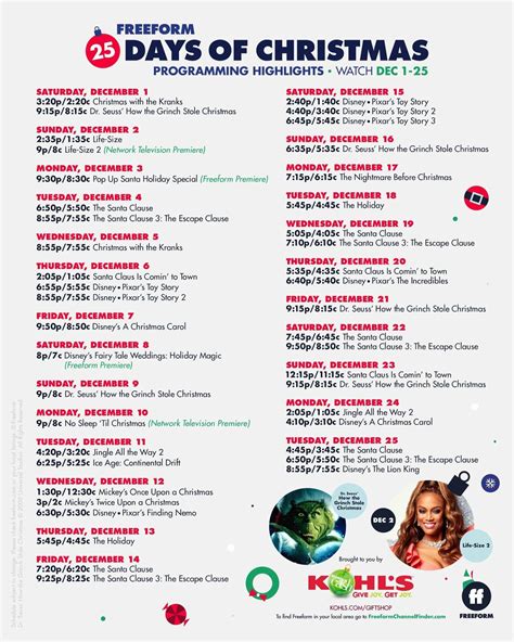 Freeform Christmas Schedule 2023 Printable