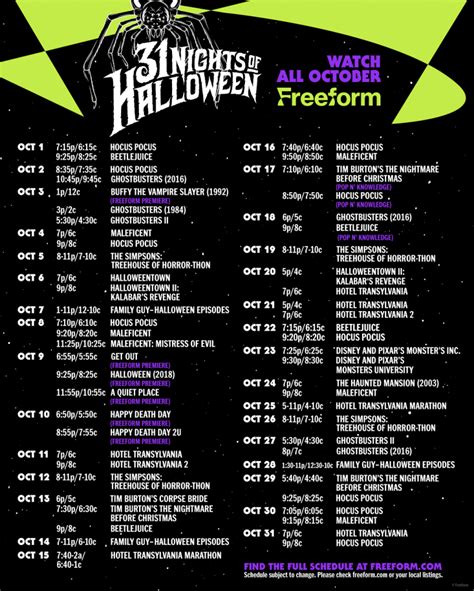 31 Nights of Halloween Freeform 2019 Calendar Movie Schedule halloween