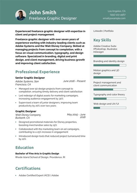Freelance Graphic Design Resume Sample