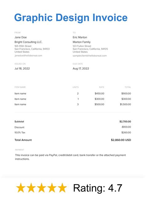 Freelance Graphic Designer Invoice Template - Bonsai
