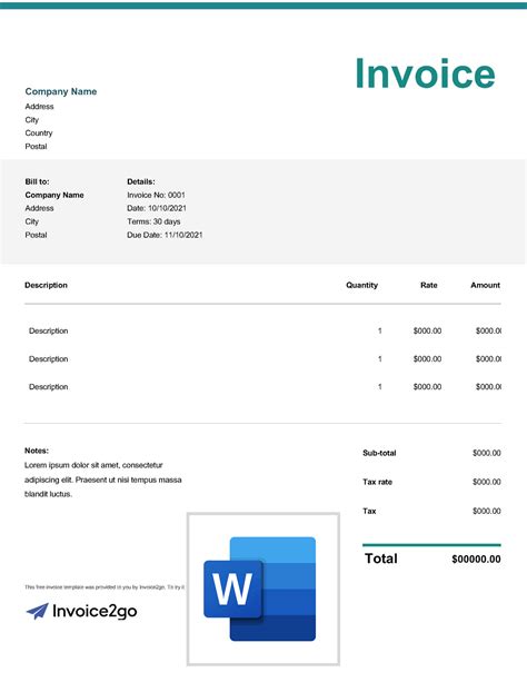 Freelancer Invoice Template Word
