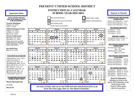 Fremont Unified Calendar