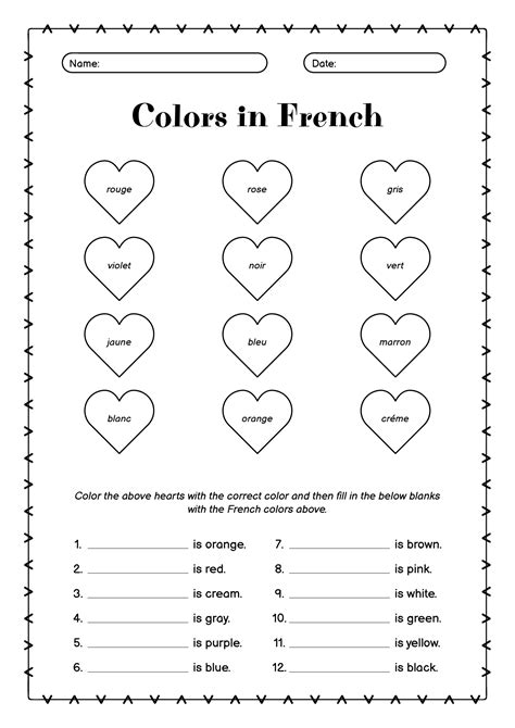 French Colour By Numbers Worksheet