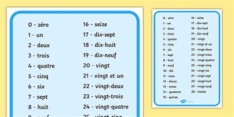 FRENCH NUMBERS 031 REFERENCE LIST French numbers, Classroom, Learning