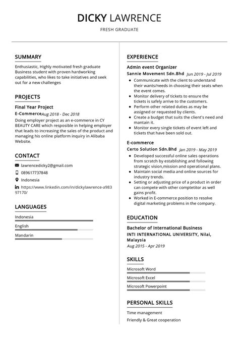 Fresh Graduate First Job Resume Samples