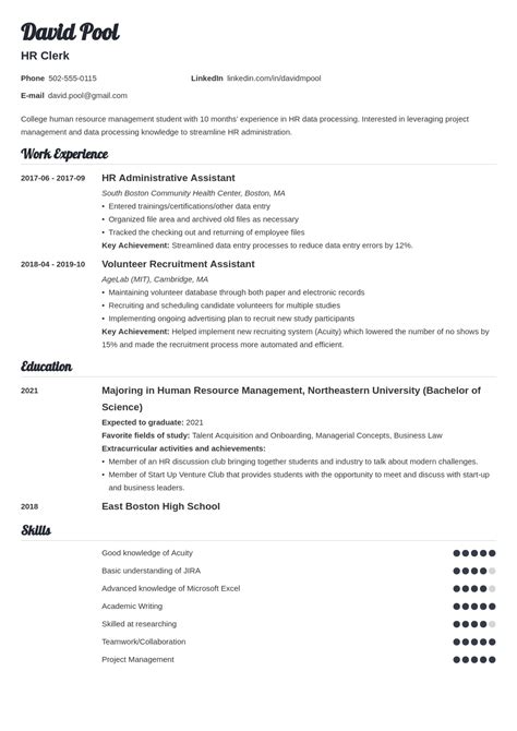 Freshman College Resume Sample