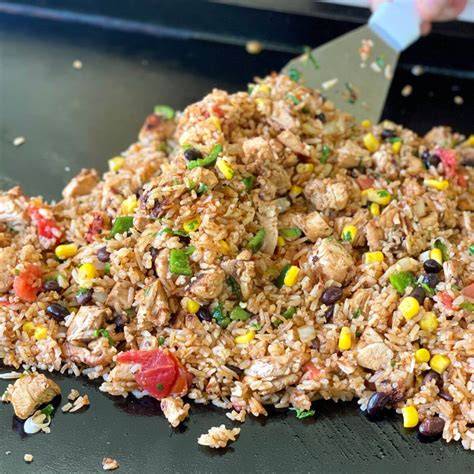 Fried rice on griddle
