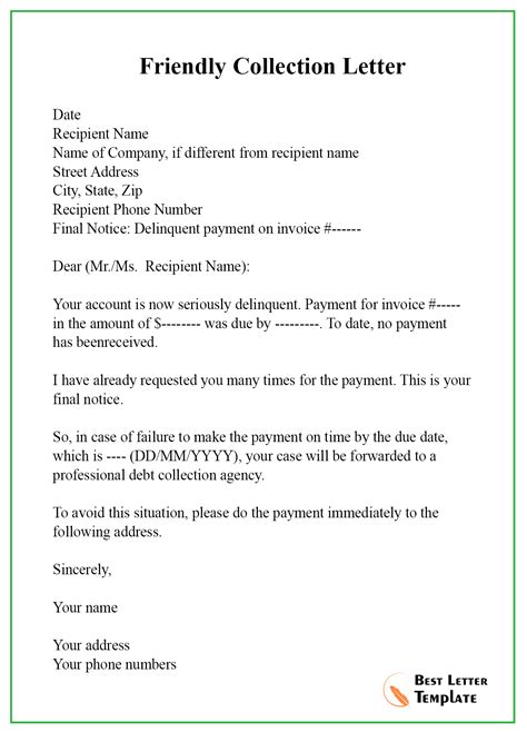 Friendly Collection Letter Template