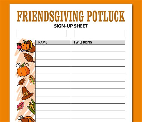 Friendsgiving Sign Up Sheet Template Free