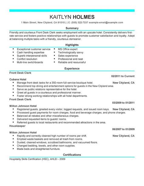 Front Desk Sample Resume