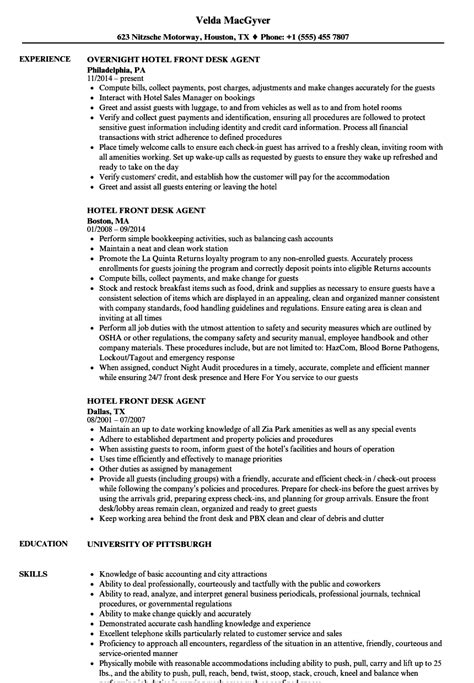 Front Desk Agent Resume Sample
