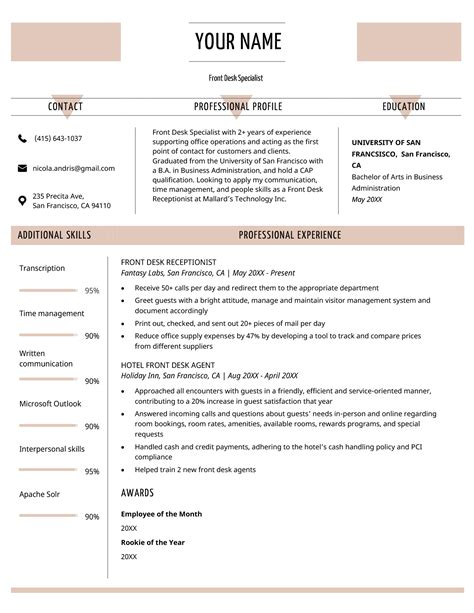 Front Desk Resume Template