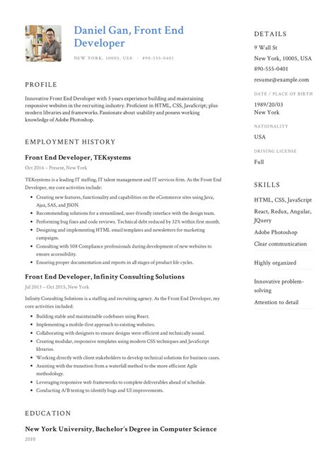 Front End Developer Resume Sample