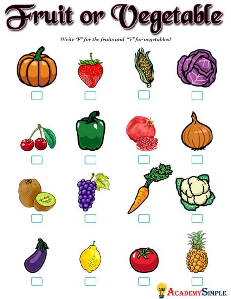 Fruit Or Vegetable Worksheet