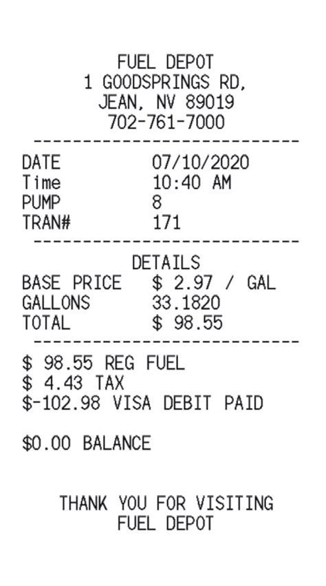 Fuel Receipt Template