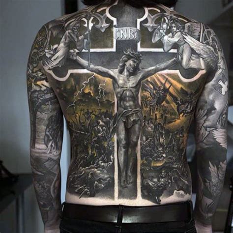 Elegant Cross Tattoo On Full Back