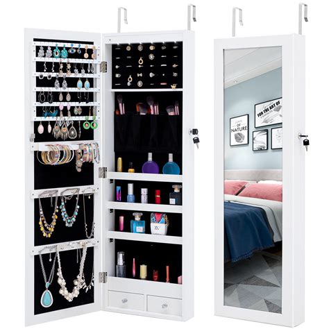 mecor Mirror Jewelry Organizer,LED Standing Jewelry Armoire Storage Lockable Full Length