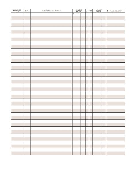 Full Page Downloadable Free Printable Check Register