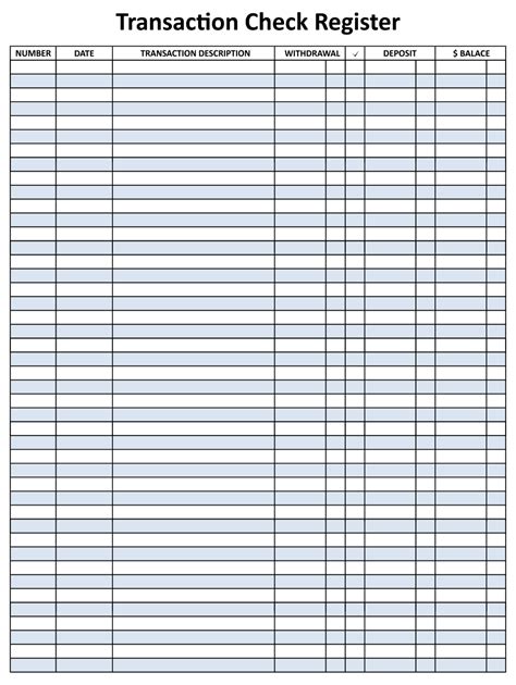 Full Page Downloadable Free Printable Check Register