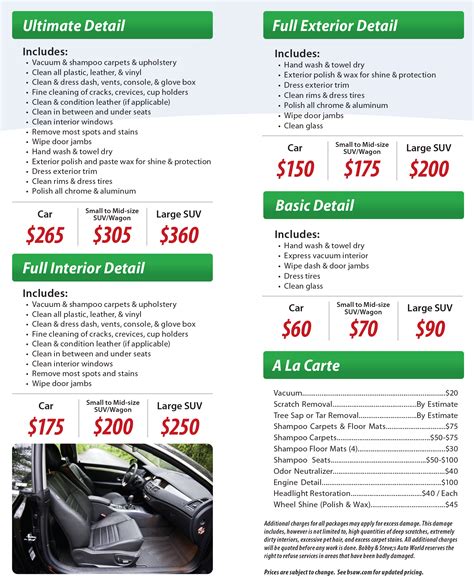 Full-Service & Detailing Prices