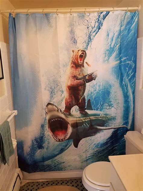 Funny Shower Curtain, 72 x72 Inch Bathroom Polyester Curtain with 12 hooks, Dinosaur Cartoon