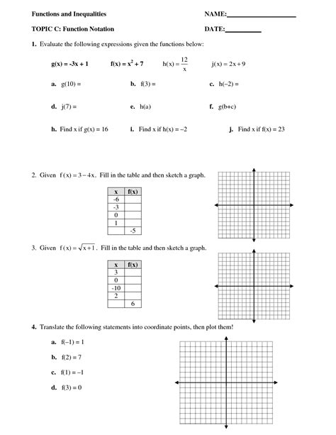 Function Notation Algebra 2 Worksheet