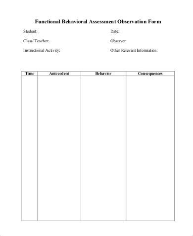 Functional Assessment Observation Form Template