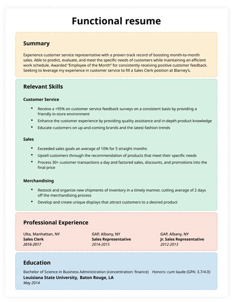 Functional Resume Examples 2019