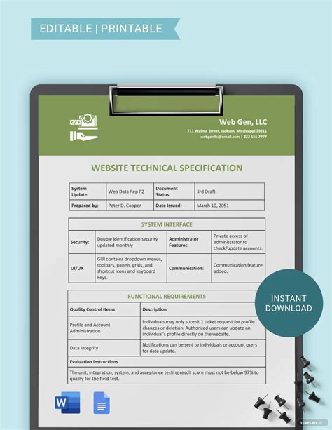Functional Specification Document Template For Web Development Free